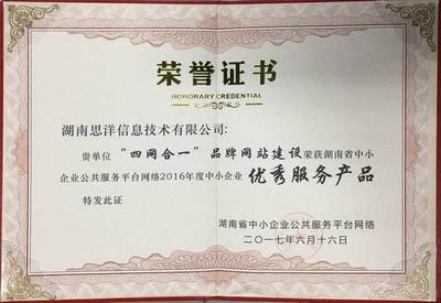 湖南思洋信息技術獲評“2016年度中小企業優秀服務機構”，網絡技術服務再獲權威認可